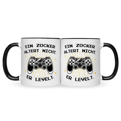 Bedruckte Tasse mit Spruch - Ein Zocker altert nicht er levelt