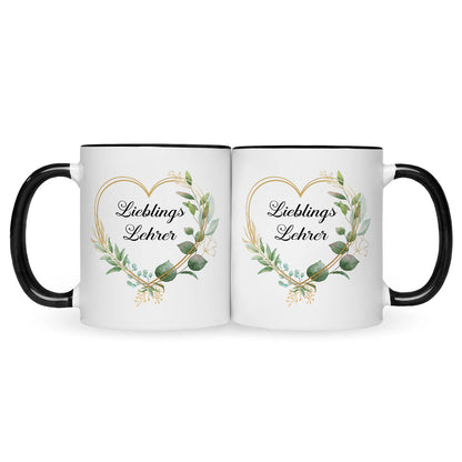 Bedruckte Tasse mit Spruch Lieblingslehrer/Lieblingslehrerin