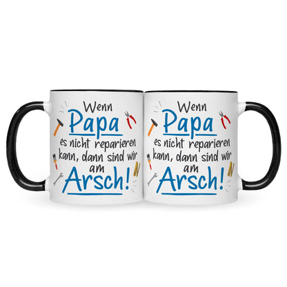 Bedruckte Tasse mit Spruch Wenn Papa es nicht reparieren kann