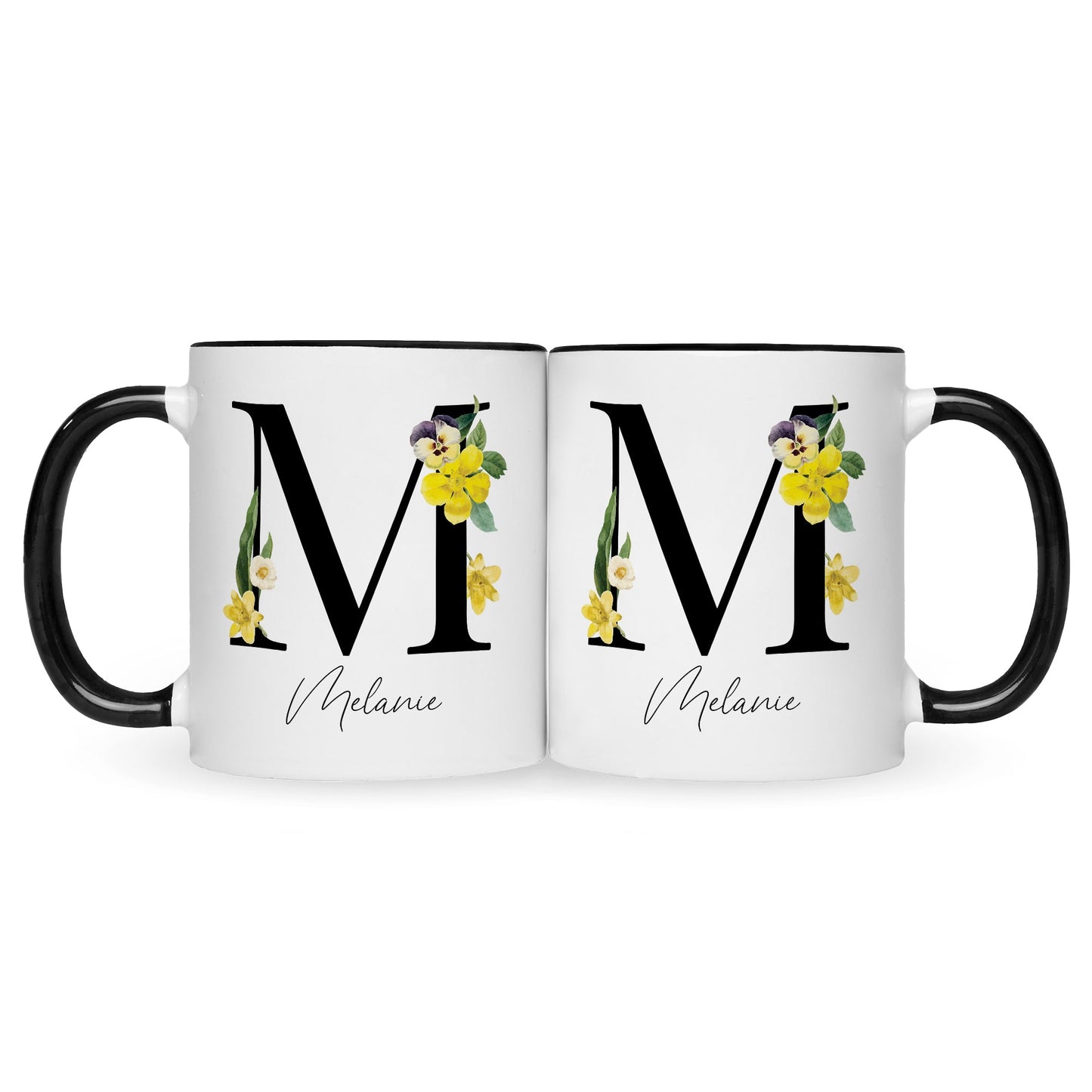 Bedruckte Tasse mit Personalisierung von Namen & Anfangsbuchstaben im Floral Design