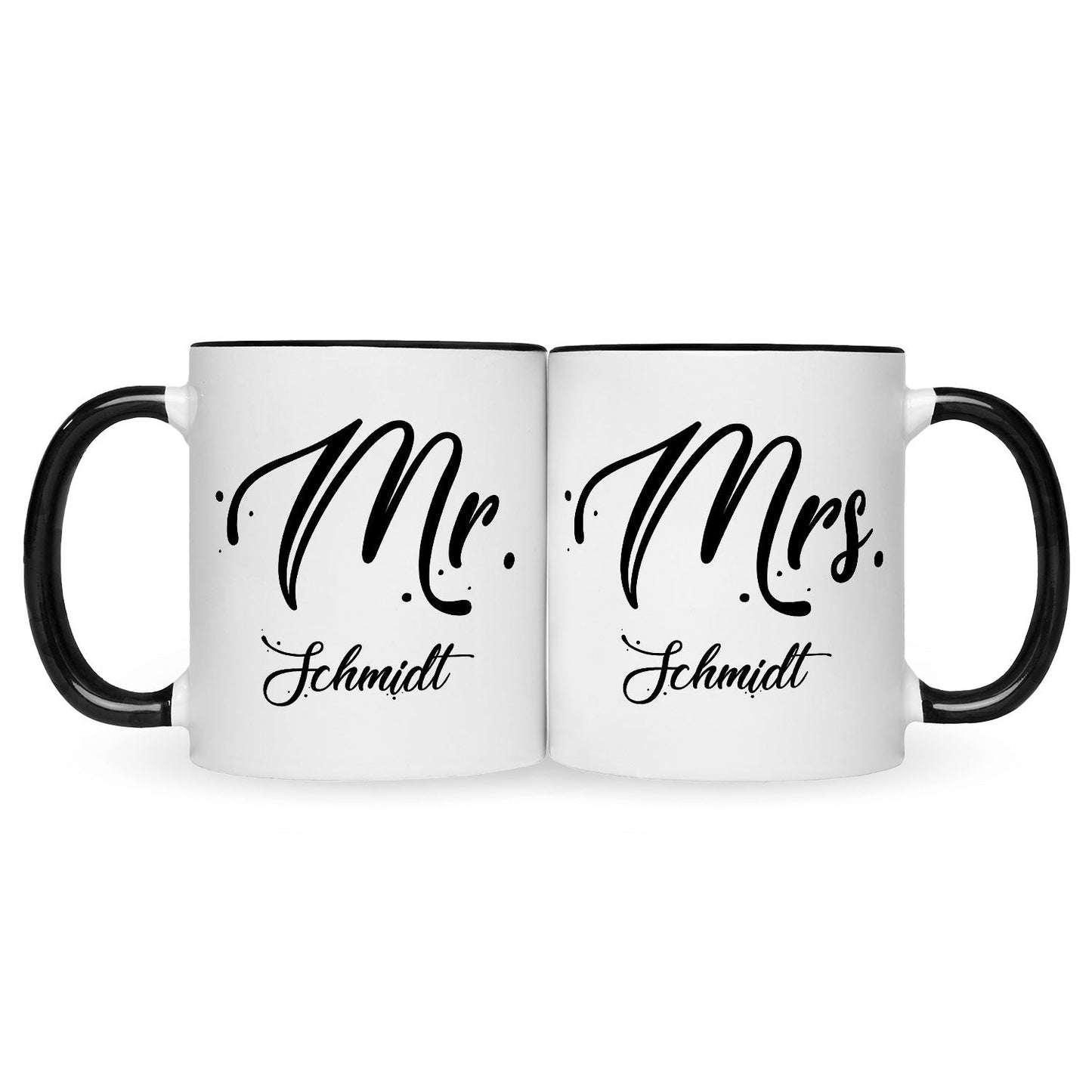Bedruckte Tassen mit Spruch - Mr & Mrs mit Namen