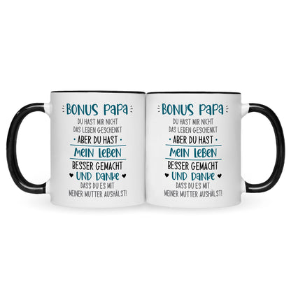 Bedruckte Tasse mit Spruch Bonus Eltern
