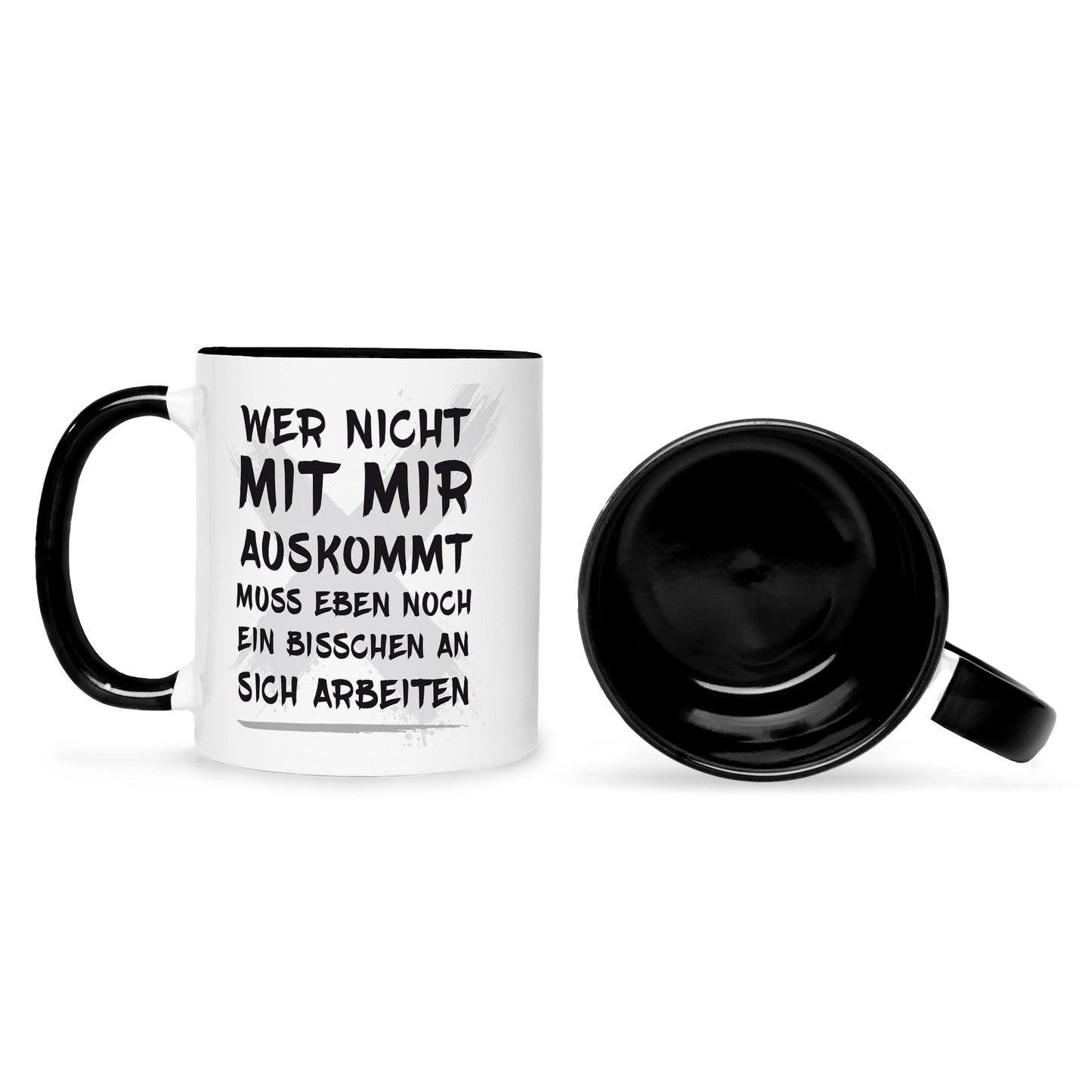 Bedruckte Tasse mit Spruch Wer nicht mit mir auskommt
