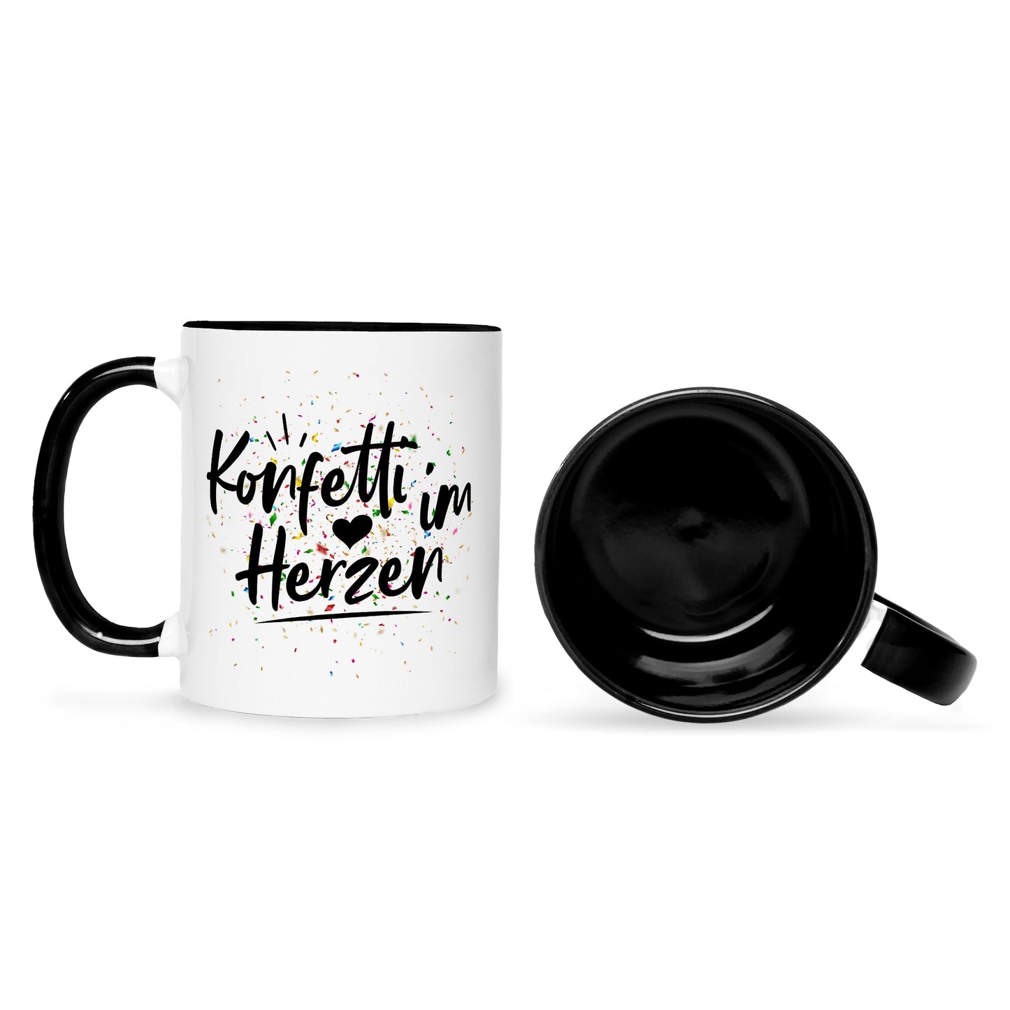 Bedruckte Tasse mit Spruch Konfetti im Herzen