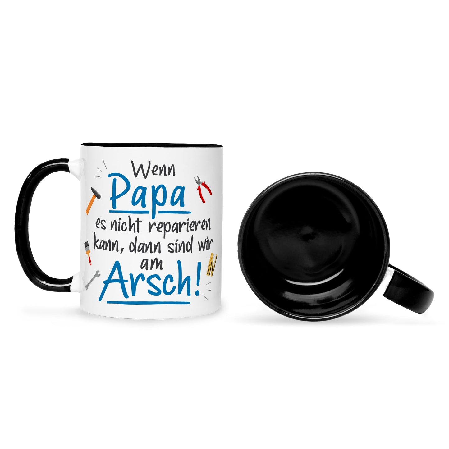 Bedruckte Tasse mit Spruch Wenn Papa es nicht reparieren kann