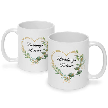Bedruckte Tasse mit Spruch Lieblingslehrer/Lieblingslehrerin