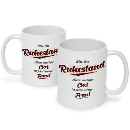 Bedruckte Tasse mit Spruch Bin im Ruhestand
