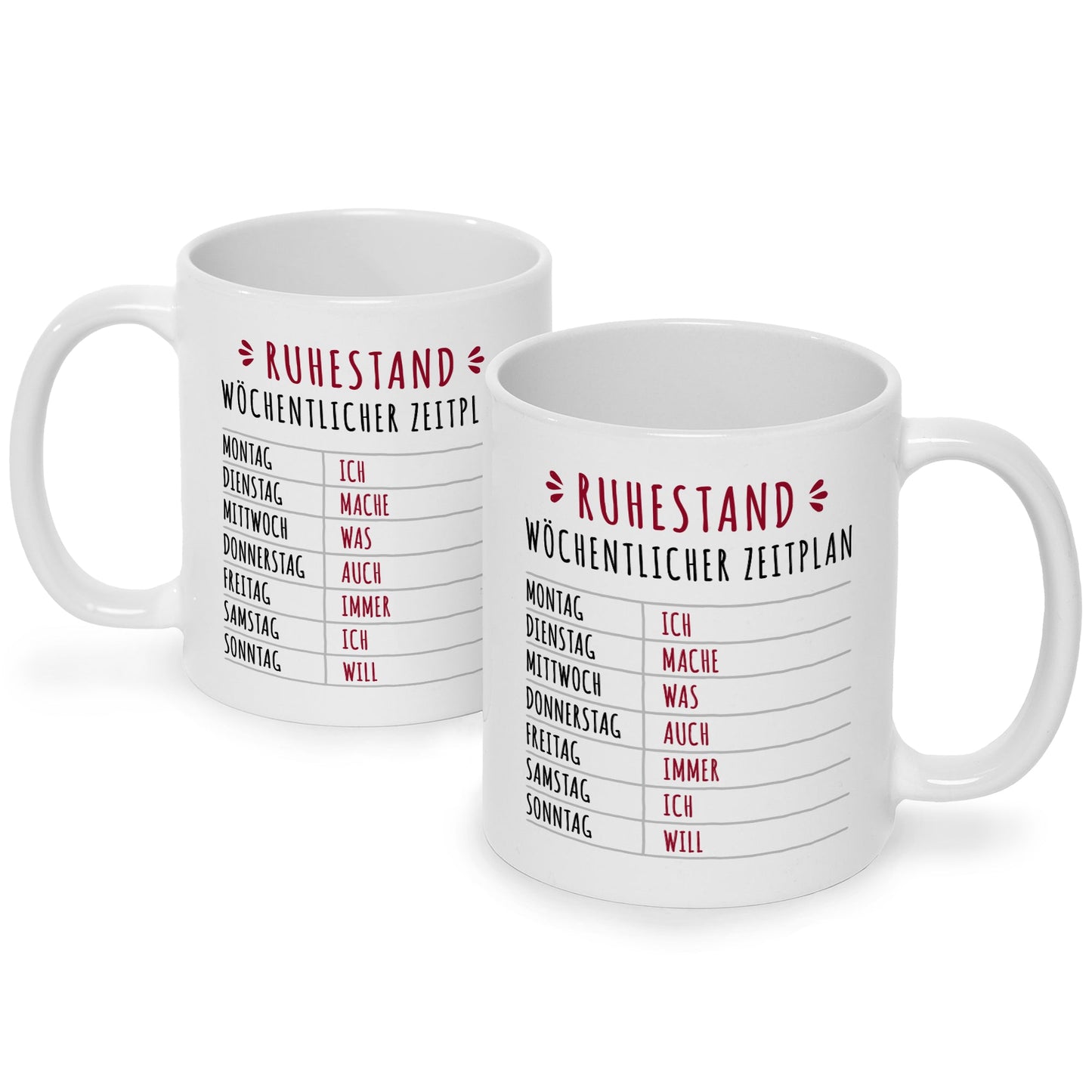 Bedruckte Tasse mit Spruch Ruhestand Plan