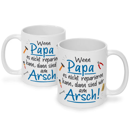 Bedruckte Tasse mit Spruch Wenn Papa es nicht reparieren kann