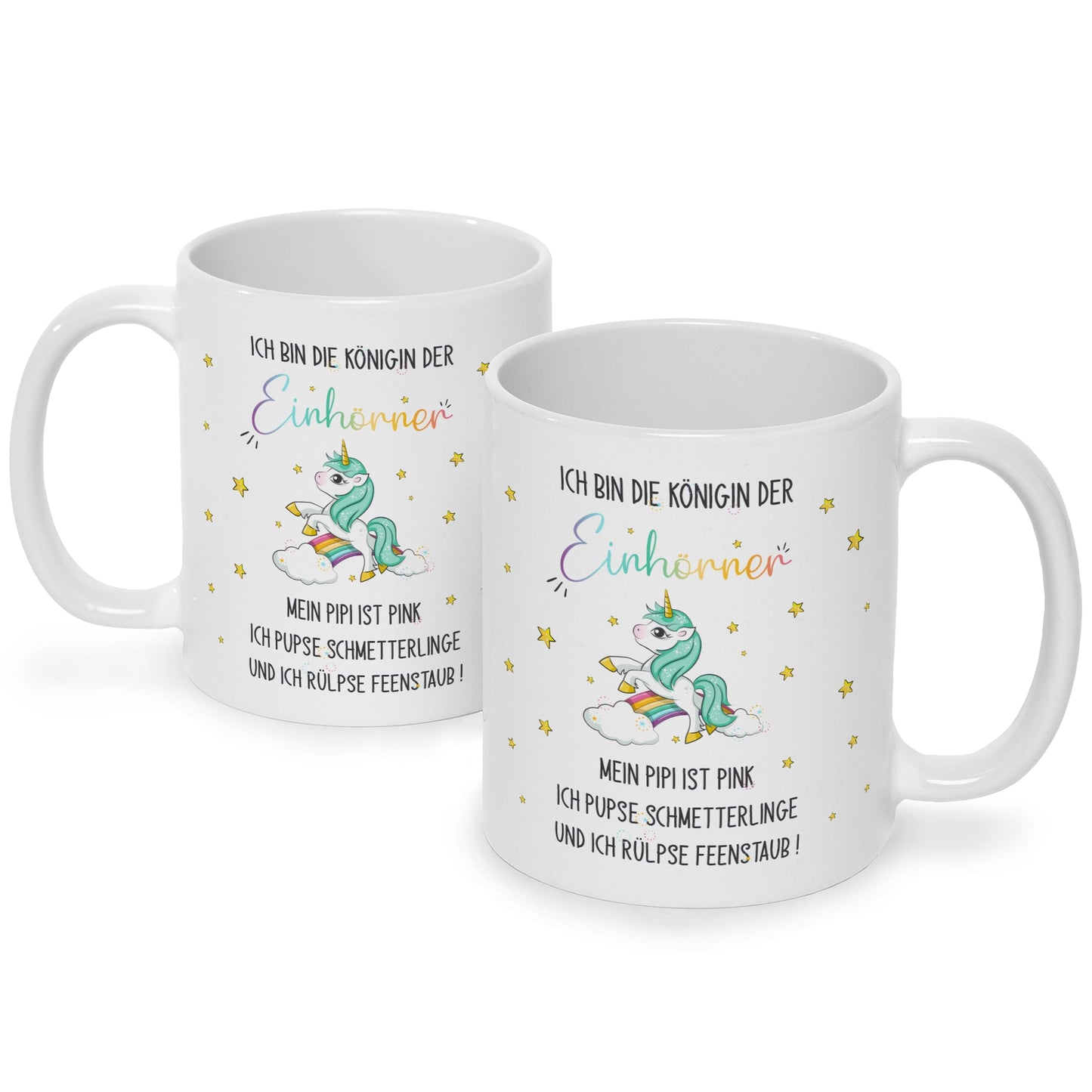 Bedruckte Tasse mit Spruch Königin der Einhörner