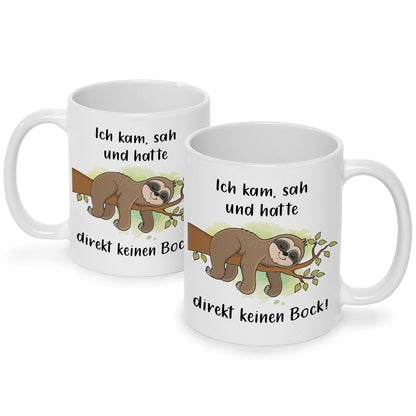 Bedruckte Tasse mit Spruch Ich kam, sah und hatte direkt keinen Bock