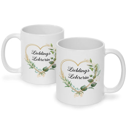 Bedruckte Tasse mit Spruch Lieblingslehrer/Lieblingslehrerin