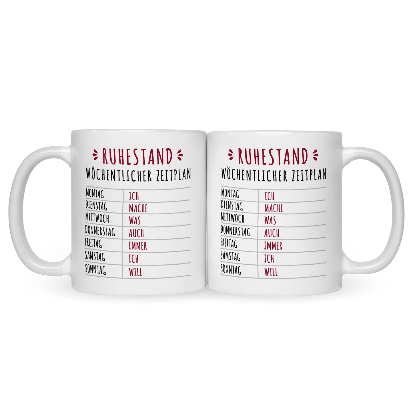 Bedruckte Tasse mit Spruch Ruhestand Plan