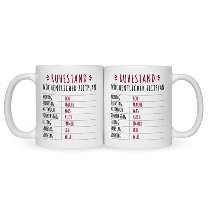 Bedruckte Tasse mit Spruch Ruhestand Plan