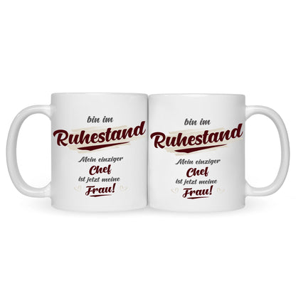 Bedruckte Tasse mit Spruch Bin im Ruhestand
