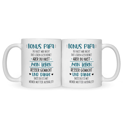 Bedruckte Tasse mit Spruch Bonus Eltern