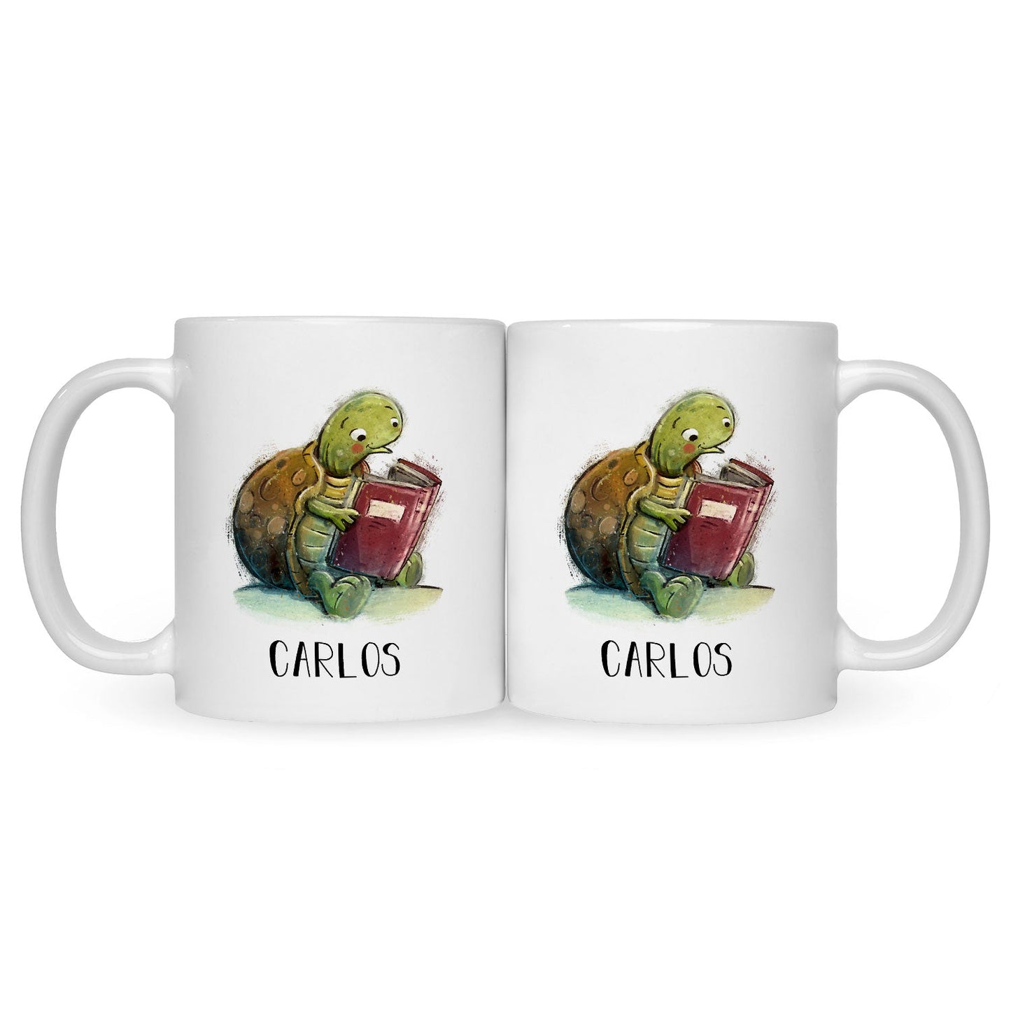 Bedruckte Tasse mit Name - Lesende Schildkröte