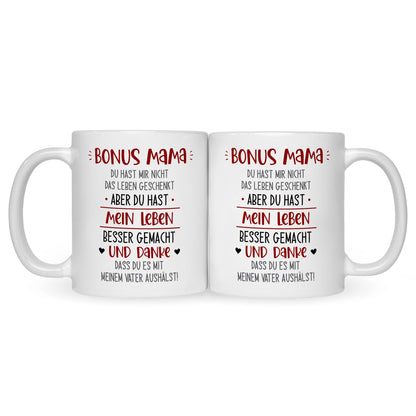 Bedruckte Tasse mit Spruch Bonus Eltern