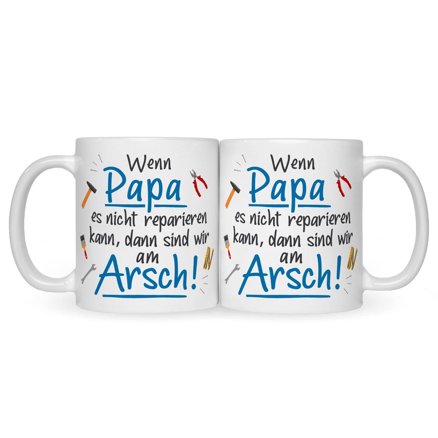 Bedruckte Tasse mit Spruch Wenn Papa es nicht reparieren kann