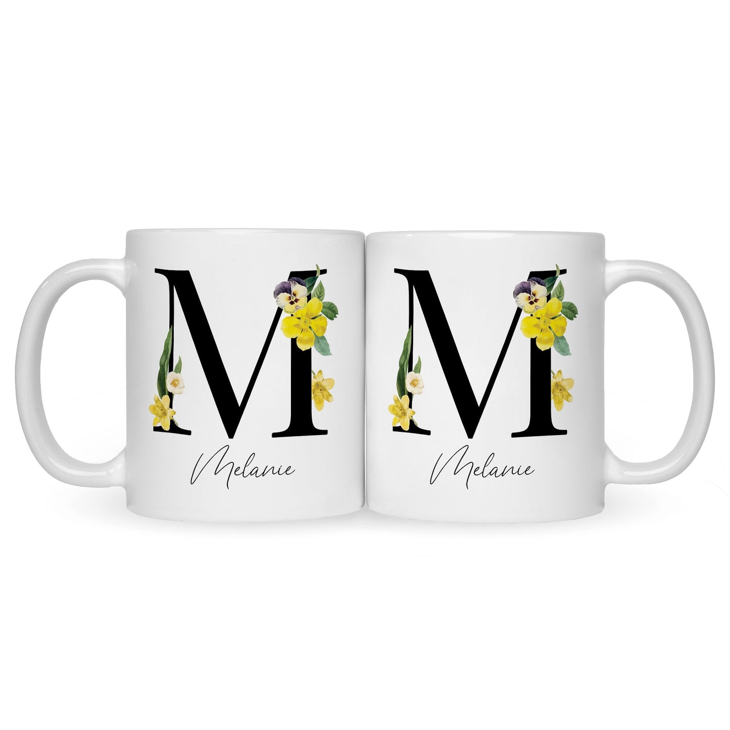Bedruckte Tasse mit Personalisierung von Namen & Anfangsbuchstaben im Floral Design