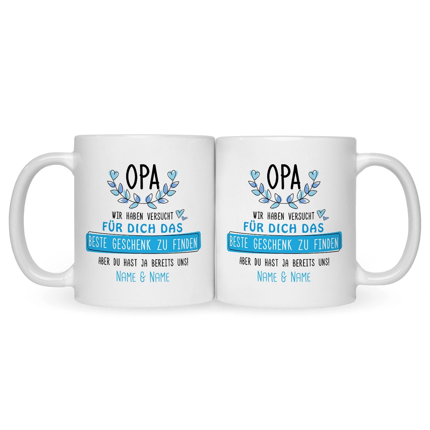 Bedruckte Tasse mit Spruch Opa wir haben versucht für dich das beste Geschenk zu finden