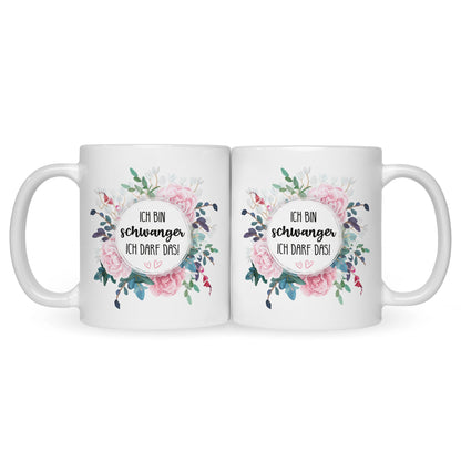 Bedruckte Tasse mit Spruch Ich bin Schwanger ich darf das