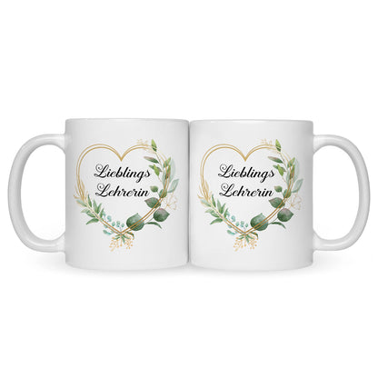Bedruckte Tasse mit Spruch Lieblingslehrer/Lieblingslehrerin