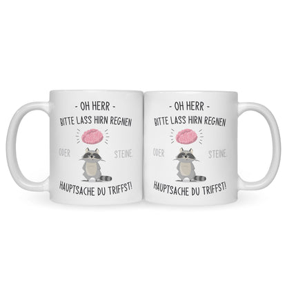 Bedruckte Tasse mit Spruch Herr lass Hirn regnen!