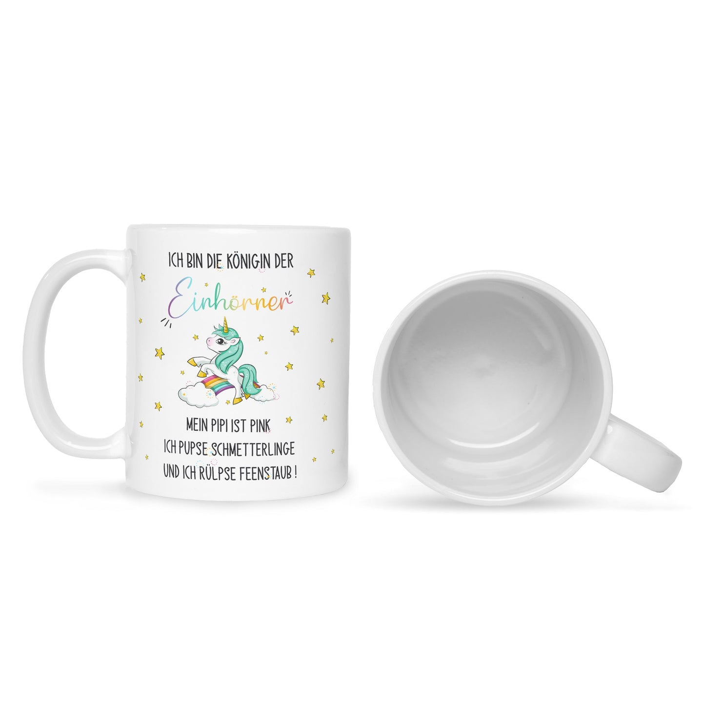 Bedruckte Tasse mit Spruch Königin der Einhörner