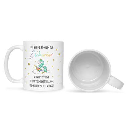 Bedruckte Tasse mit Spruch Königin der Einhörner