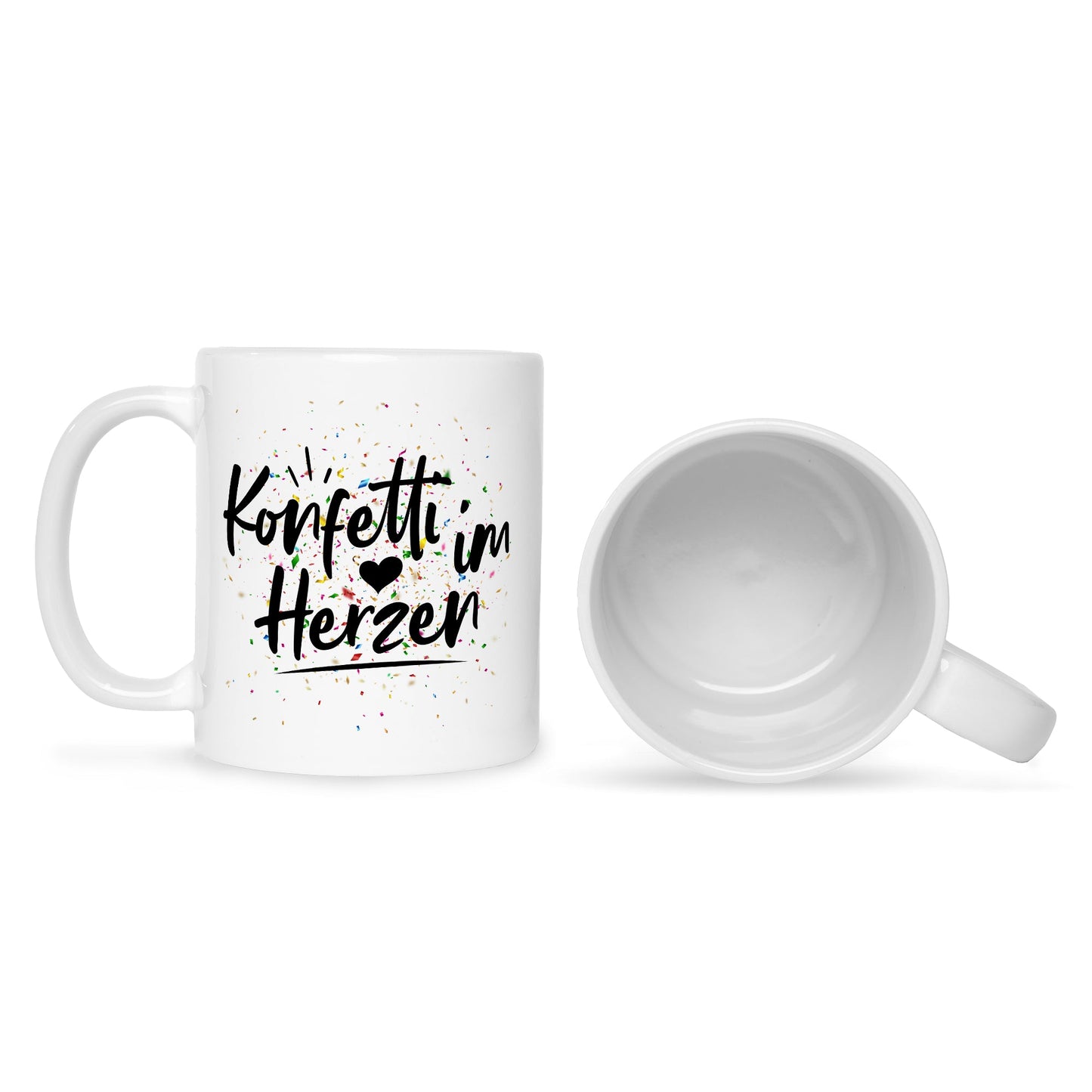 Bedruckte Tasse mit Spruch Konfetti im Herzen