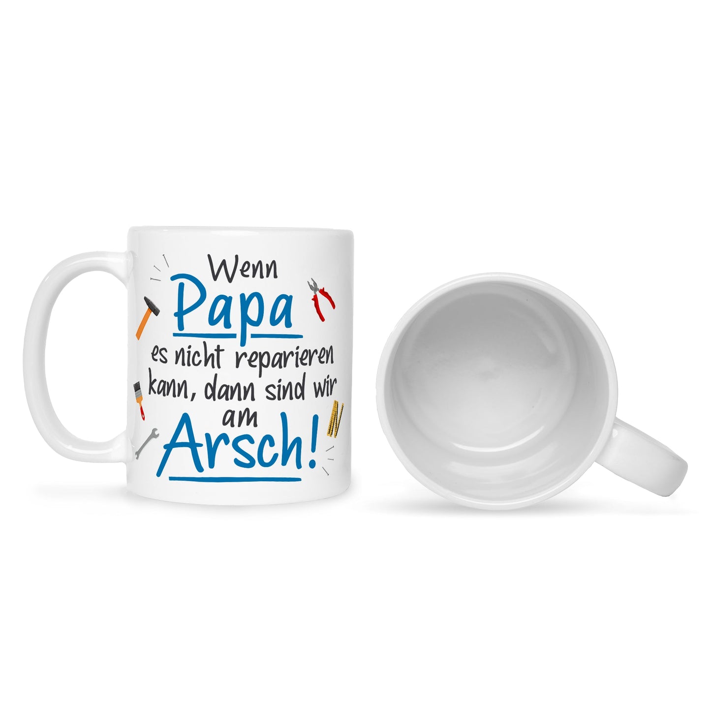 Bedruckte Tasse mit Spruch Wenn Papa es nicht reparieren kann