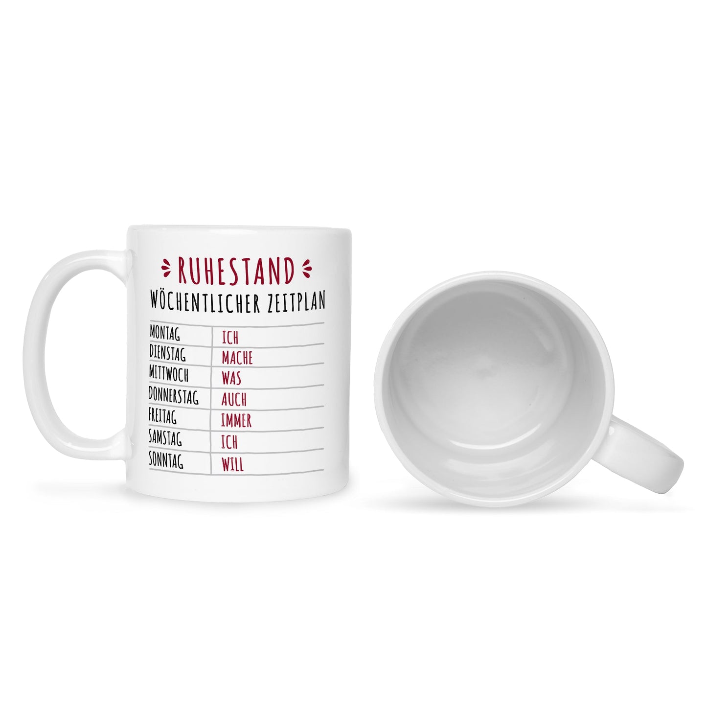 Bedruckte Tasse mit Spruch Ruhestand Plan
