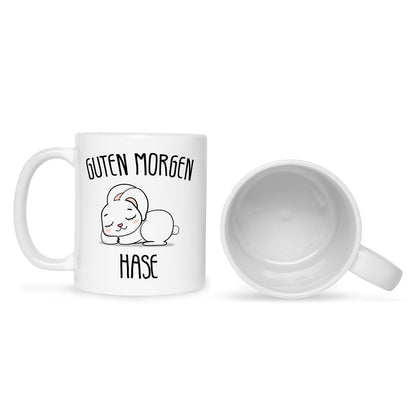 Bedruckte Tasse mit Spruch Guten Morgen Hase