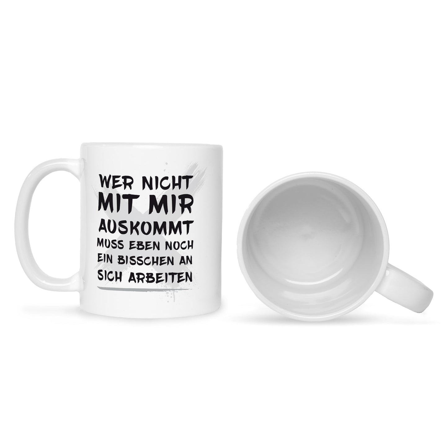 Bedruckte Tasse mit Spruch Wer nicht mit mir auskommt