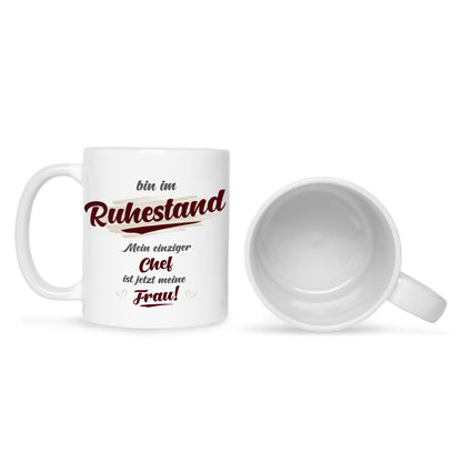 Bedruckte Tasse mit Spruch Bin im Ruhestand