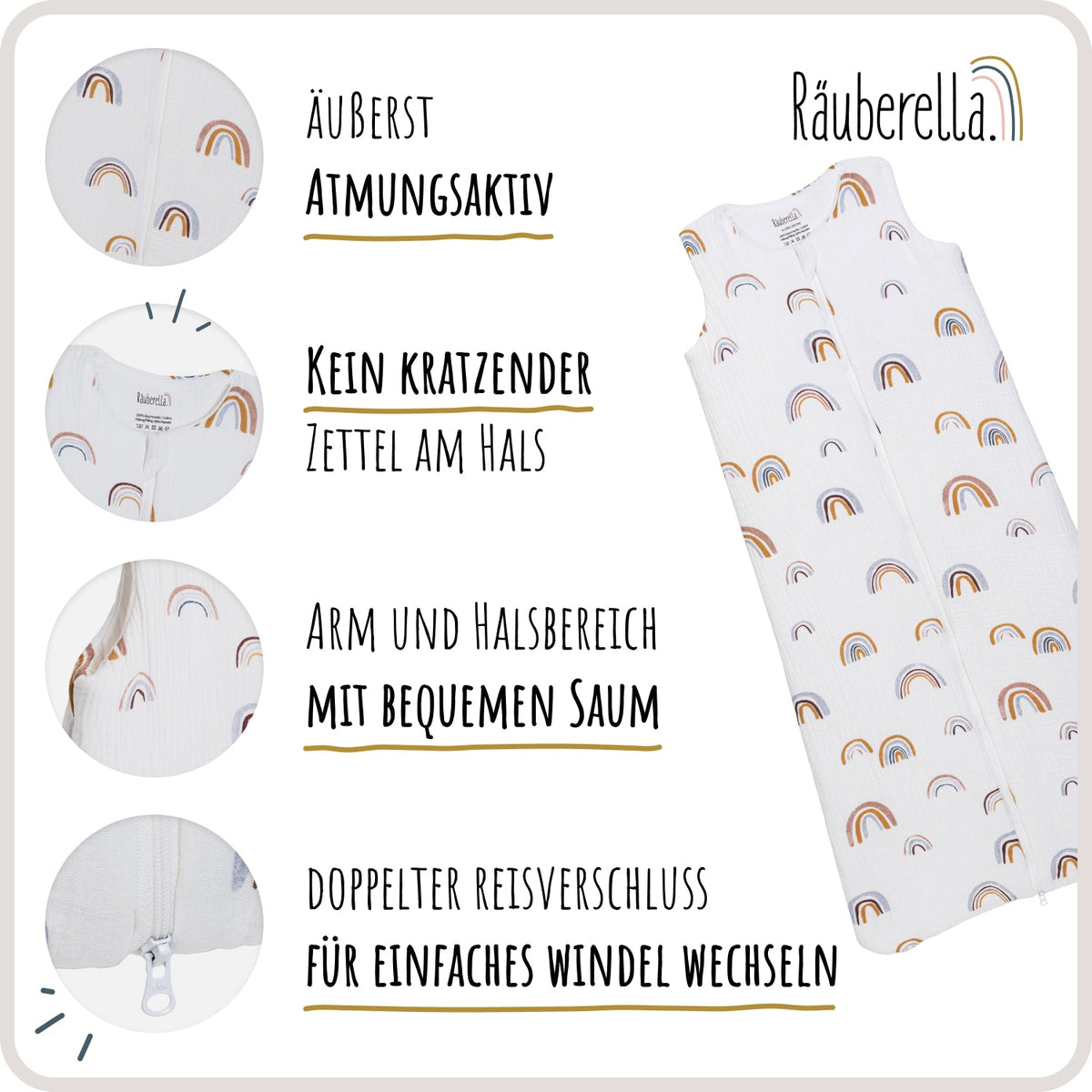 Schlafsack kurzarm Regenbogen