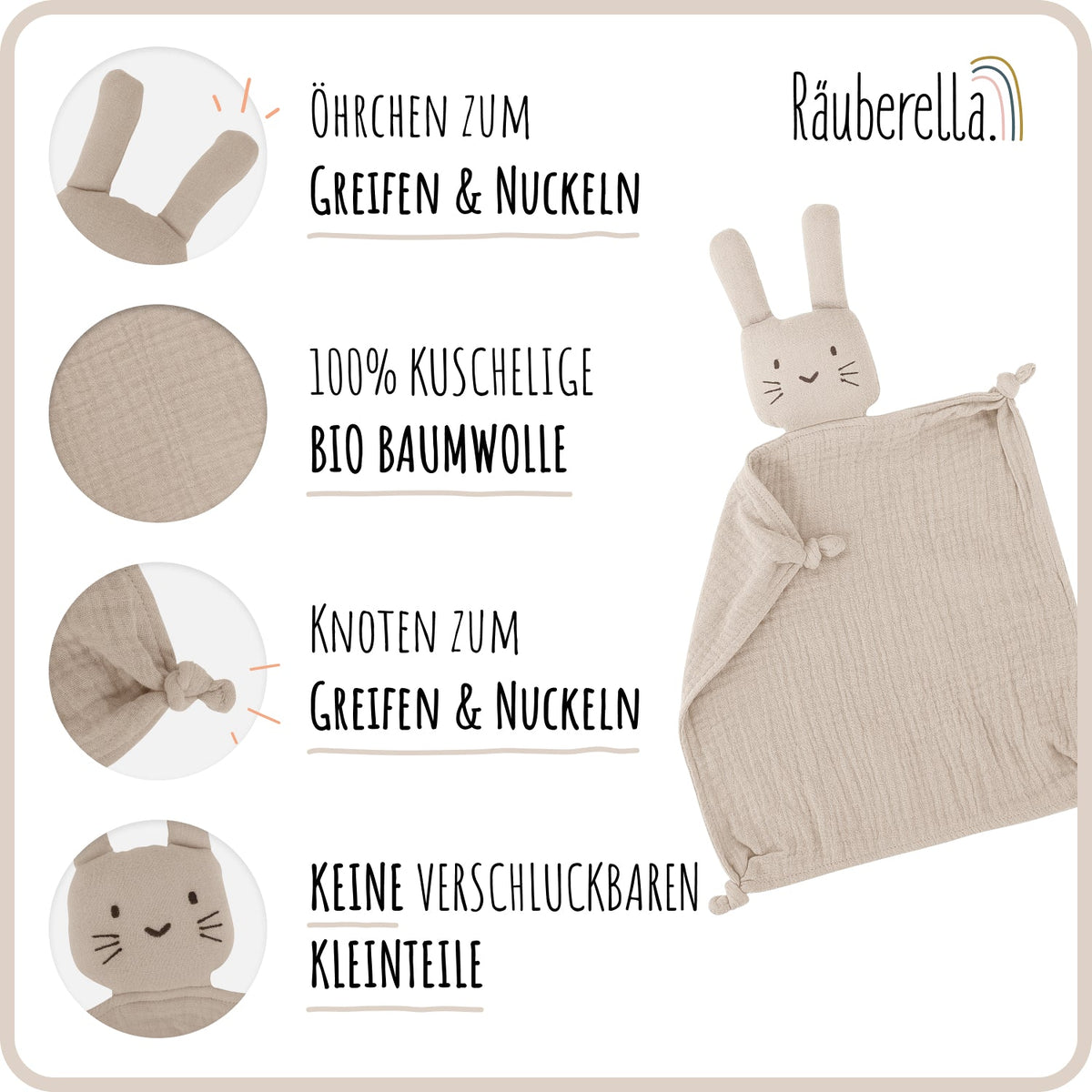 Musselin Schmusetuch Hase Soft Beige