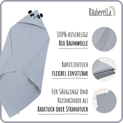 Kapuzenhandtuch Panda Blau