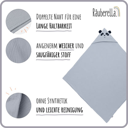 Kapuzenhandtuch Panda Blau