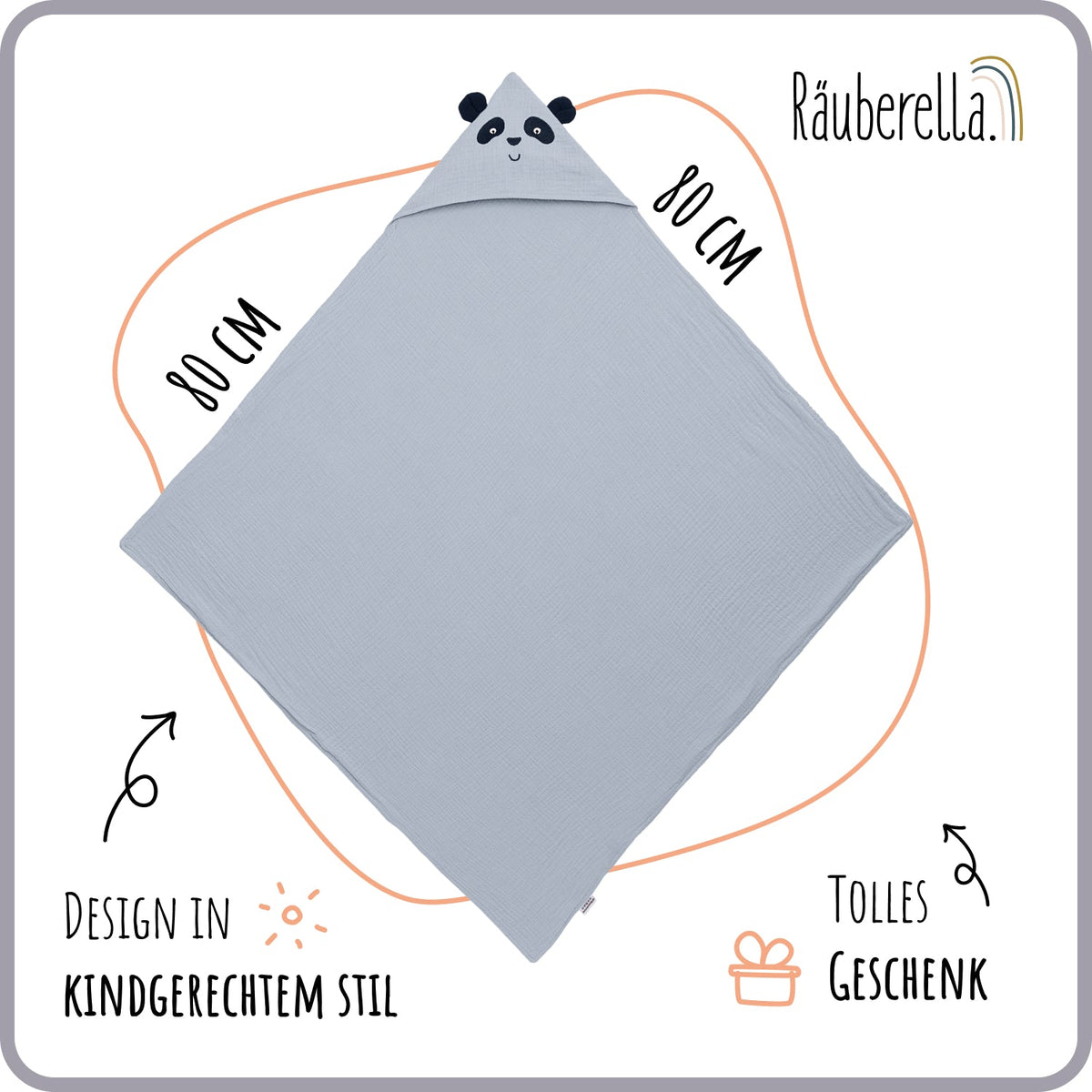 Kapuzenhandtuch Panda Blau