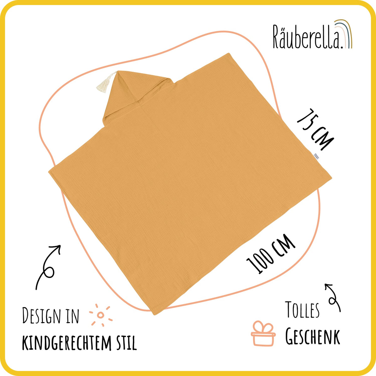 Musselin Kapuzenhandtuch (75x100cm) Ocker