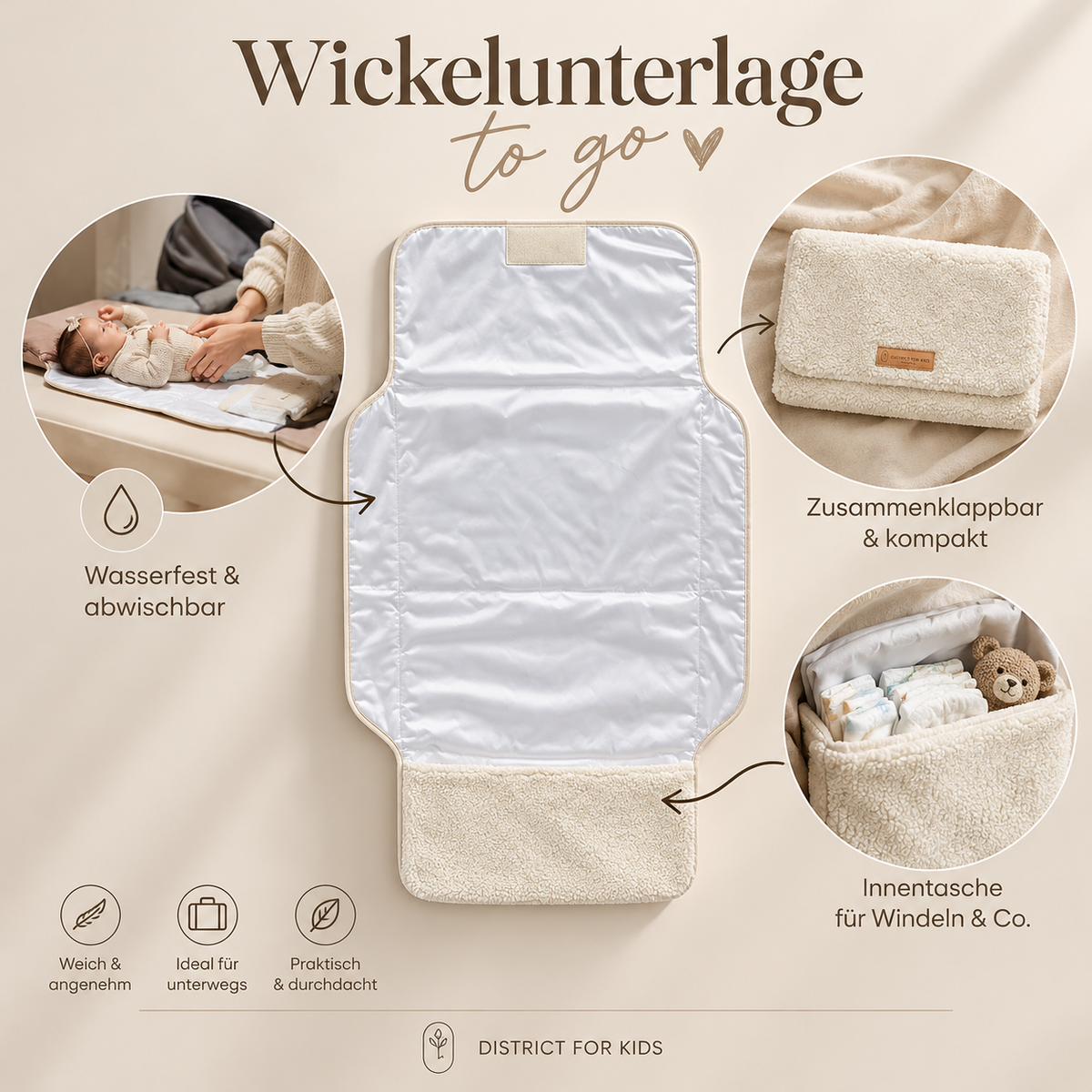 Windeltasche Bouclé – mit Wickelunterlage, unterwegs