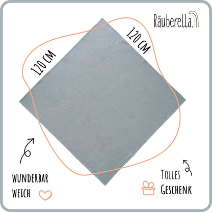 Musselin Babydecke 120x120 cm – Baumwolle, weich & atmungsaktiv Grau-Blau