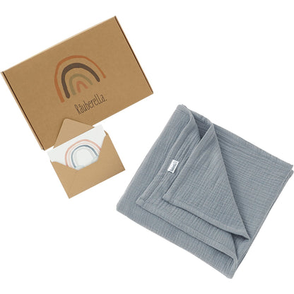 Musselin Babydecke 120x120 cm – Baumwolle, weich & atmungsaktiv Grau-Blau