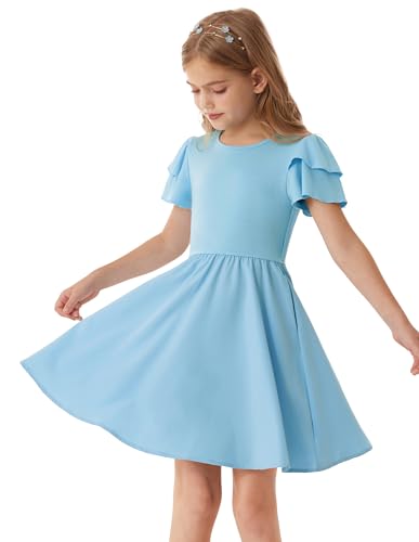 GRACE KARIN Girls Summer Dress Ruffle Short Sleeve Casual A-Line Princess Dress with Pockets Wedding Flower Girl Dresses 