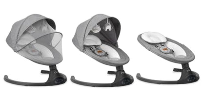 MoMi KENANI baby bouncer for children up to 9 kg, foldable, with remote control &amp; Bluetooth for connecting to a smartphone, battery or power connection, with 5-point safety belt, sun protection, insect net 