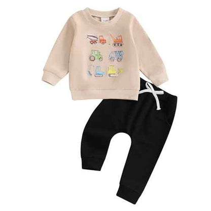 Baby Boys Soft Clothing Sets Toddler Cute Two Piece Outfit Long Sleeve Tractor Print Sweatshirt and Trousers Set Autumn Winter Jogging Suit