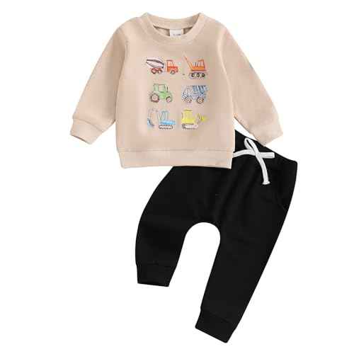Baby Boys Soft Clothing Sets Toddler Cute Two Piece Outfit Long Sleeve Tractor Print Sweatshirt and Trousers Set Autumn Winter Jogging Suit