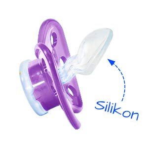 dentistar Silikon Schnuller 3er-Set - Größe 2, 6-14 Monate - Zahn- & kieferfreundlicher Nuckel mit Dental-Stufe – BPA-frei – Made in Germany - Regenbogen, Lila